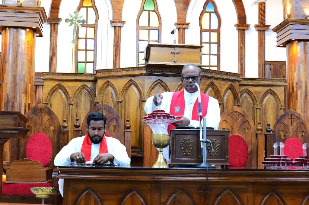 Holy Communion elements being prepared
