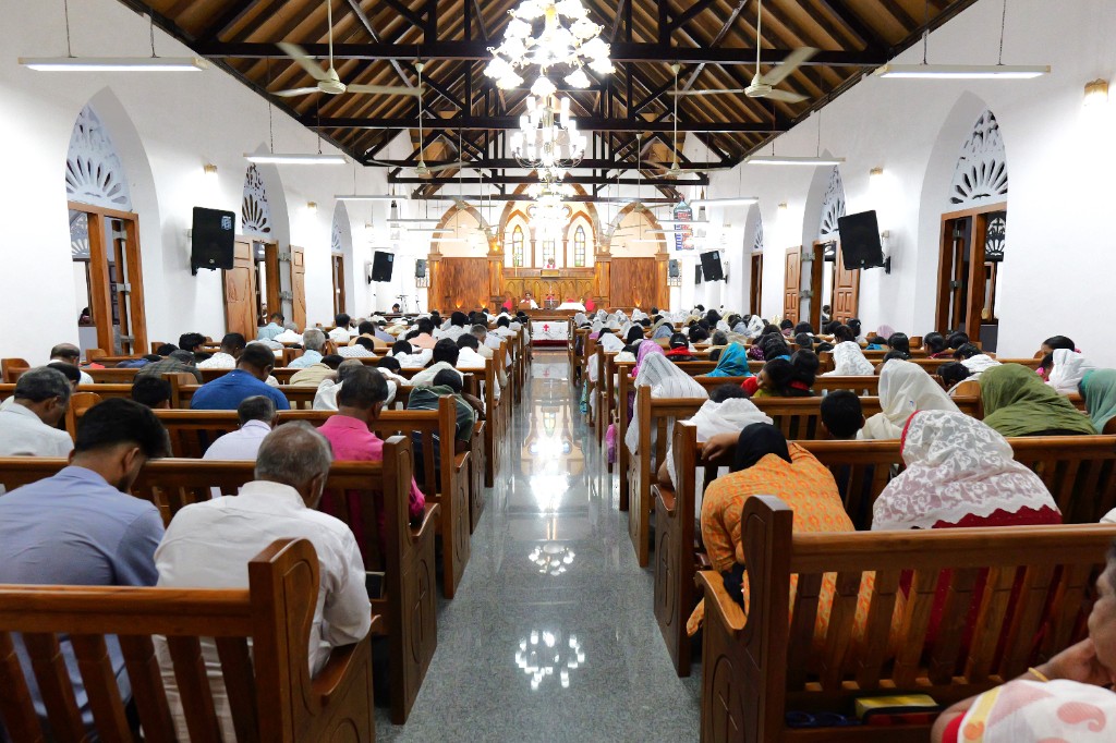 Full church congregation in worship